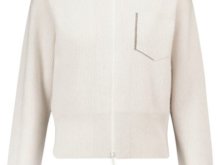 White Ribbed Cashmere Hoodie on Sale