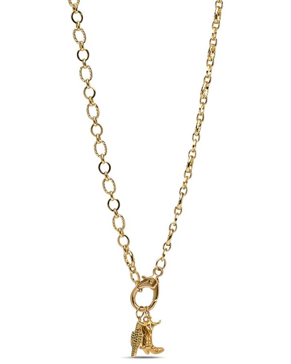 Yellow Gold Textured Chain Link Necklace For Sale