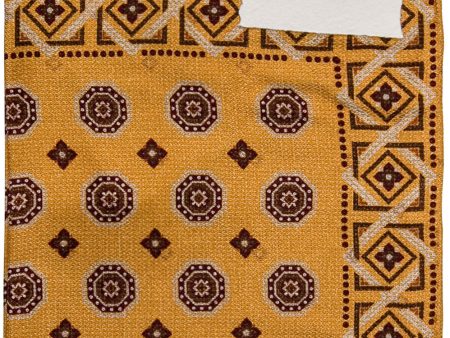 Yellow Taupe and Burgundy Medallion Pocket Square Sale