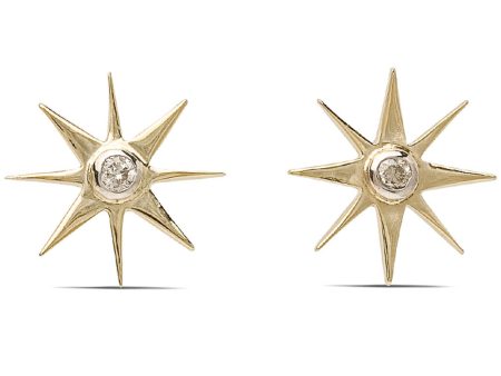 Brass and Diamond Starburst Stud Earrings on Sale