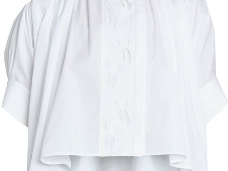 White Cotton Eyelet Cropped Blouse Hot on Sale