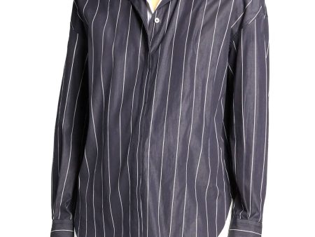 Black and White Striped Cotton Double Shirt Online Hot Sale