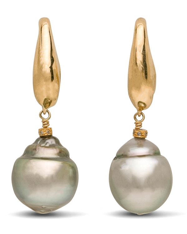 Yellow Gold Grey South Sea Pearl Drop Earrings Online Sale