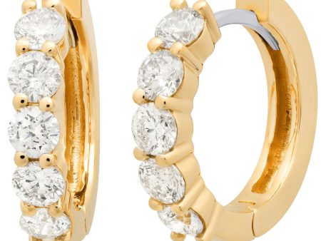 Yellow Gold 5 Diamond Huggie Hoop Earrings Online