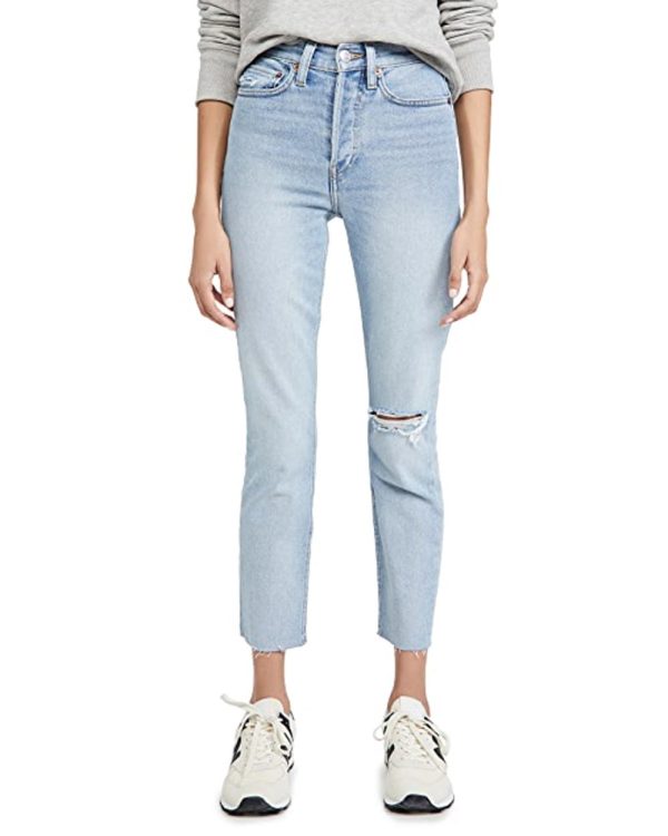 90s High Rise Ankle Crop Jean in Worn Light Blue Supply