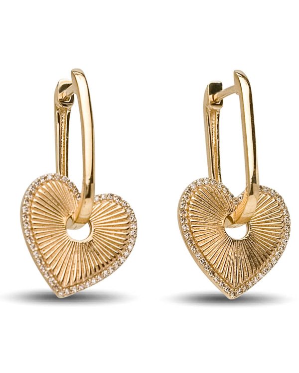 Yellow Gold Diamond Heart Charm Hoop Earrings Online