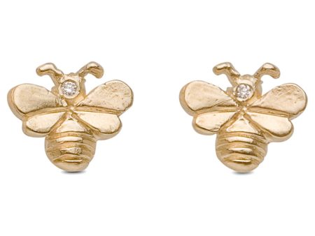 Yellow Gold Diamond Bee Stud Earrings on Sale