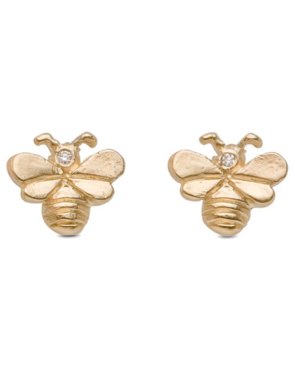 Yellow Gold Diamond Bee Stud Earrings on Sale