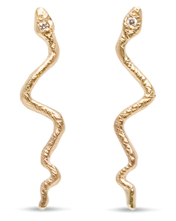 Yellow Gold Diamond Snake Stud Earrings Online Sale