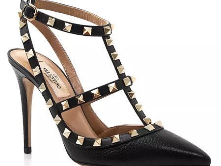 Black and Gold Rockstud Ankle Strap Pump Discount