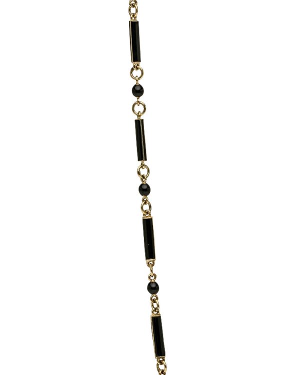 Black Enamel and Diamond Long Chain Link Necklace Fashion