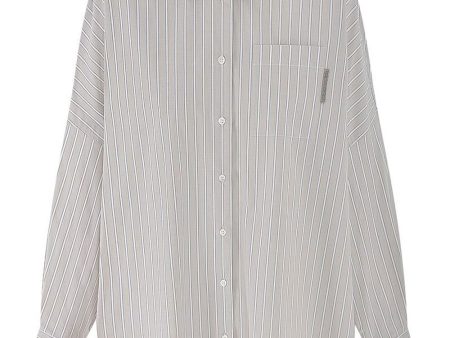 Beige and White Striped Cotton Oversized Shirt For Discount