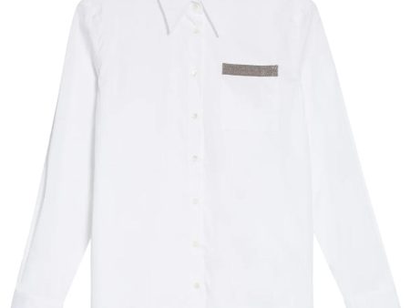 White Stretch Cotton Poplin Button Sale