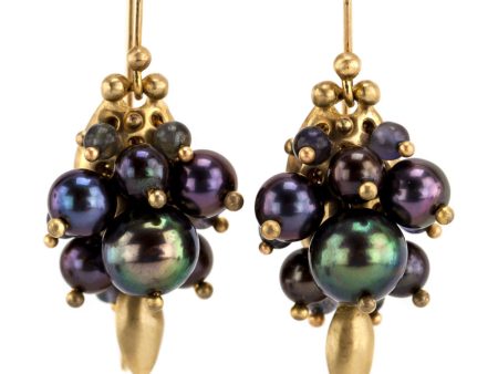 Black Pearl Bug Cluster Earrings on Sale