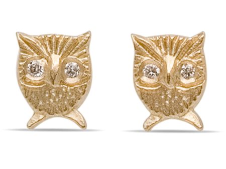 Yellow Gold Diamond Owl Stud Earrings Fashion