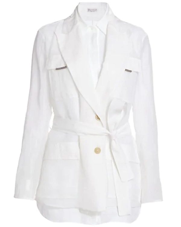 White Organza Silk Sleeve Layered Jacket For Sale