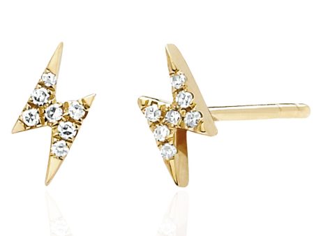 Yellow Gold Diamond Lightning Bolt Stud Earrings For Sale