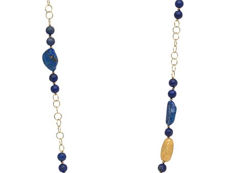 Yellow Gold Lapis Lazuli Beaded Link Necklace For Discount