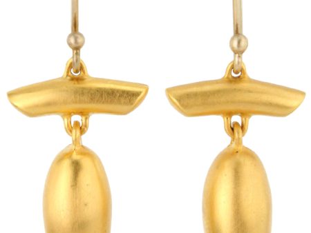 24K Gold T-Bar Acorn Earrings For Sale