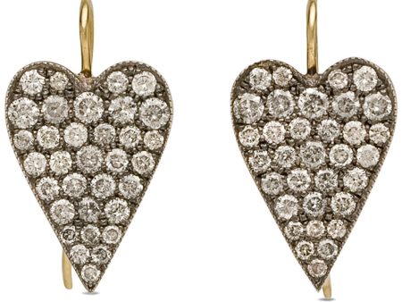 Yellow Gold Grey Diamond Ten Table Heart Earrings on Sale