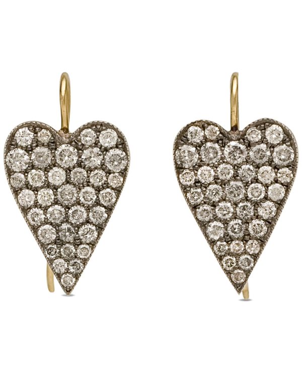 Yellow Gold Grey Diamond Ten Table Heart Earrings on Sale