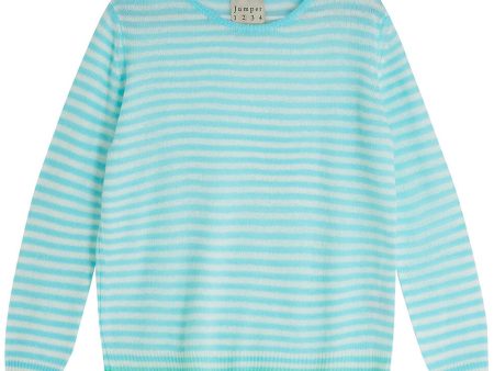 Aqua Stripe Round Neck Sweater Fashion