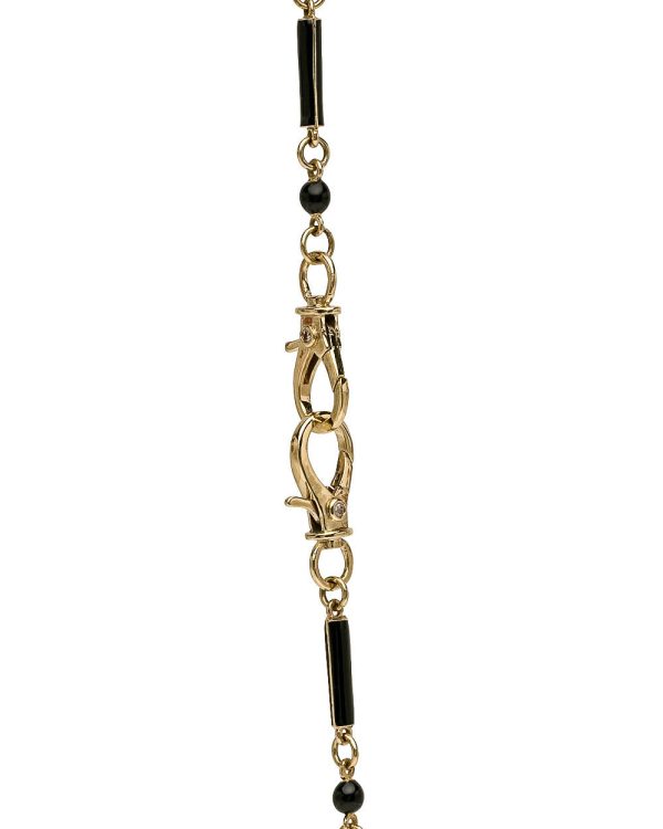 Black Enamel and Diamond Long Chain Link Necklace Fashion