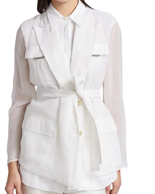 White Organza Silk Sleeve Layered Jacket For Sale