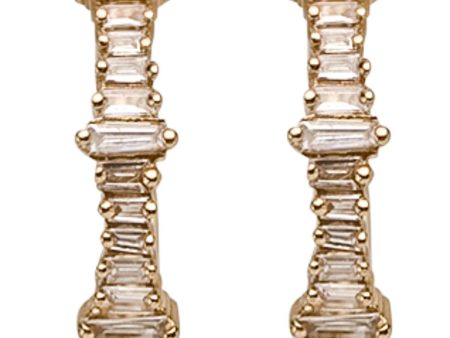 Yellow Gold Baguette Diamond Small Hoop Earrings Online now