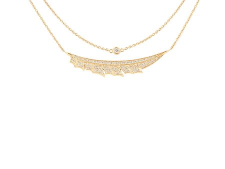 Yellow Gold Pave Diamond Feather Necklace Discount