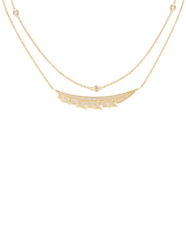 Yellow Gold Pave Diamond Feather Necklace Discount