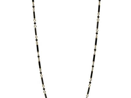 Black Enamel and Diamond Long Chain Link Necklace Fashion