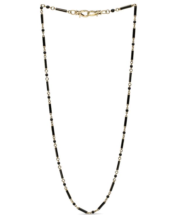 Black Enamel and Diamond Long Chain Link Necklace Fashion