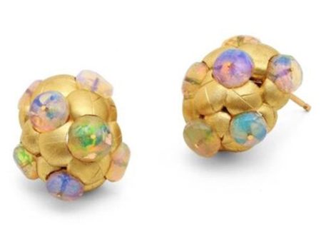 Yellow Gold Opal Constellation Button Earrings Supply