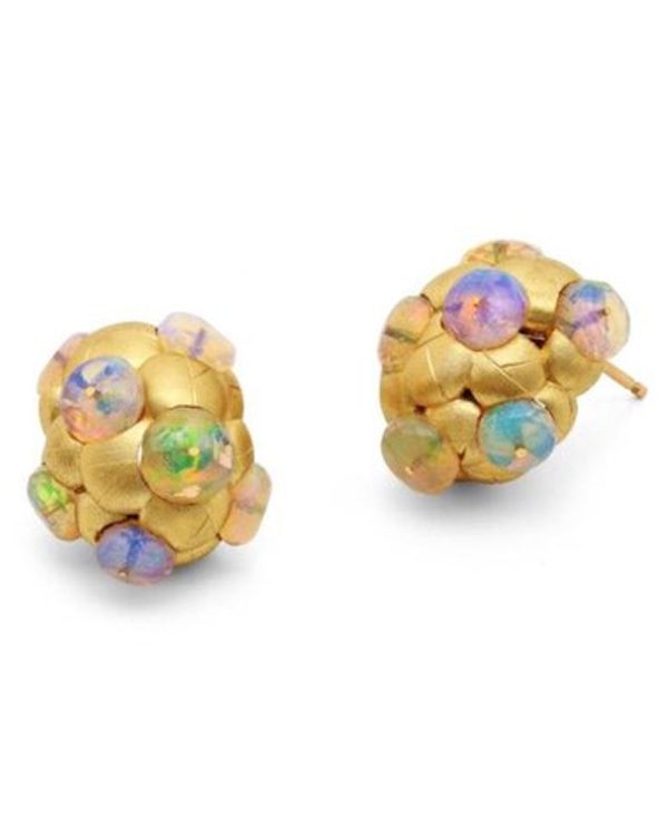 Yellow Gold Opal Constellation Button Earrings Supply