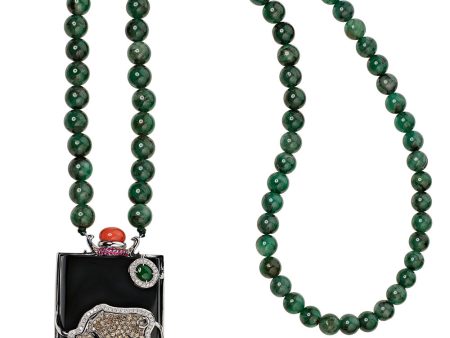 Black and Green Jade Beaded Pendant Necklace For Cheap