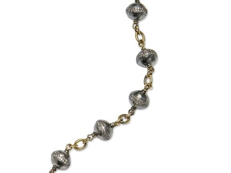 Yellow Gold and Silver Diamond Bead Bracelet For Cheap