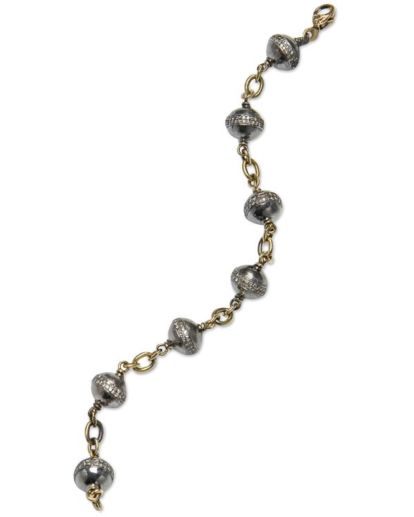 Yellow Gold and Silver Diamond Bead Bracelet For Cheap