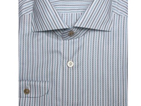 Aqua and Green Stripe Dress Shirt For Cheap