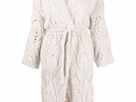 Beige Open Knit Alpaca Long Cardigan Cheap