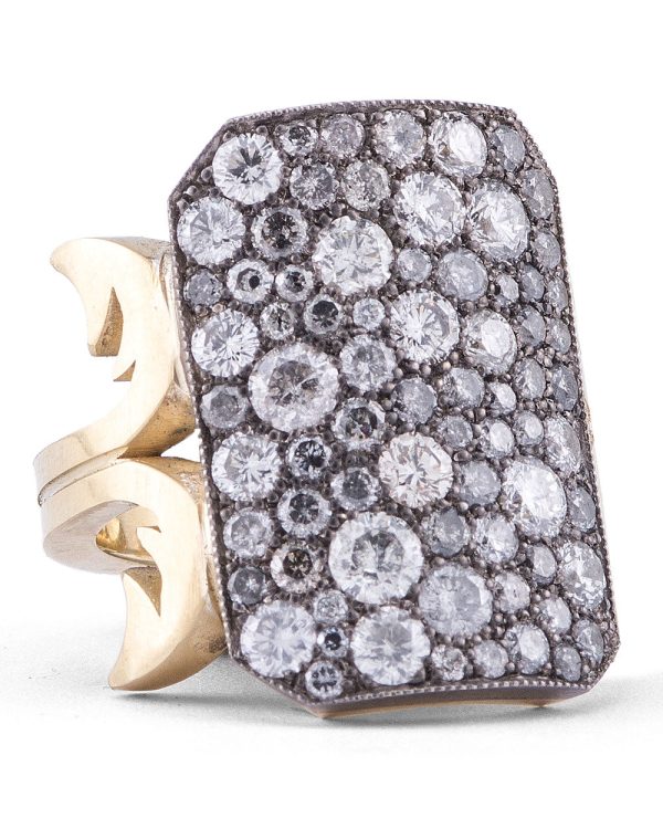 Yellow Gold Grey Diamond Ten Table Ring Online Hot Sale