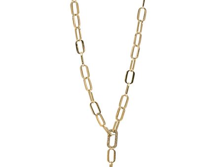 Brass Link Diamond Double Clasp Medium Necklace Hot on Sale