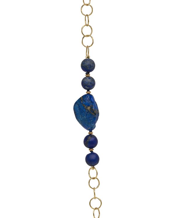 Yellow Gold Lapis Lazuli Beaded Link Necklace For Discount