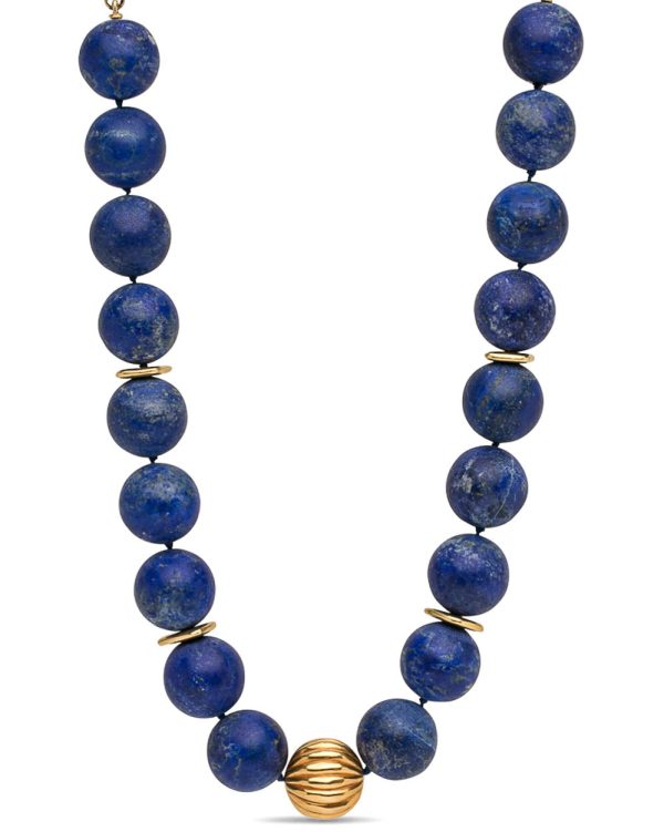 Yellow Gold Matte Lapis Lazuli Large Bead Necklace Hot on Sale