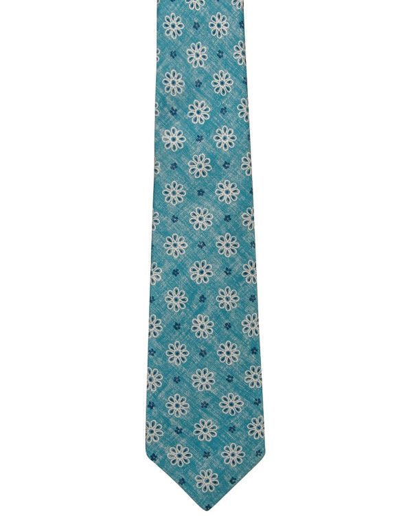 Aqua with Blue and White Floral Tie For Cheap