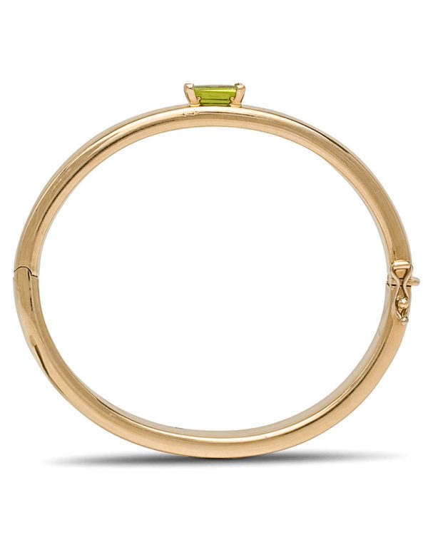 Yellow Gold Emerald Cut Peridot Bangle Bracelet Hot on Sale