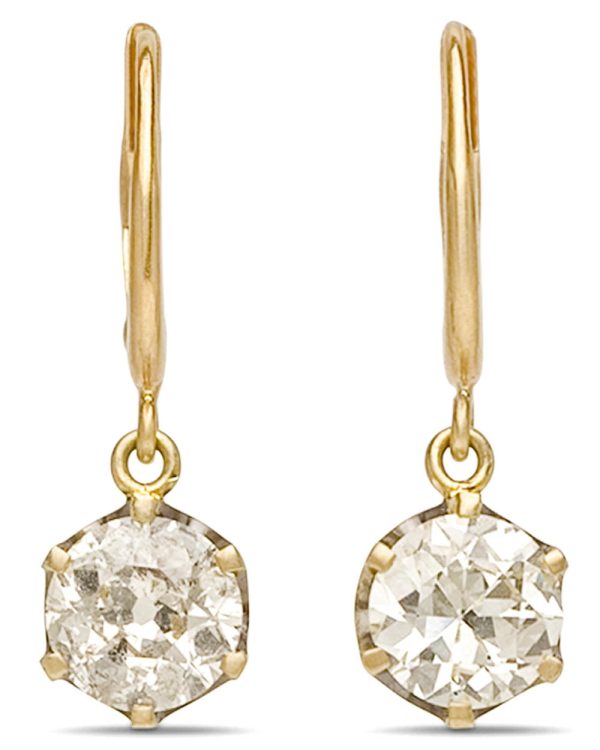 Yellow Gold Old European Cut Diamond Drop Earrings Fashion