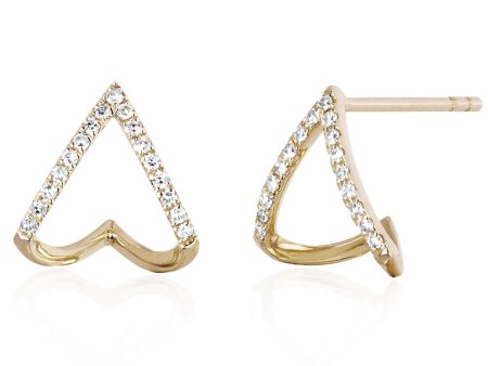 Yellow Gold Diamond Chevron Huggie Earrings Fashion