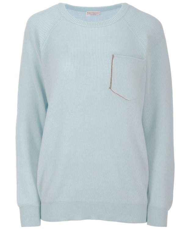 Acqua Cashmere Rib Knit Monili Pocket Sweater For Discount