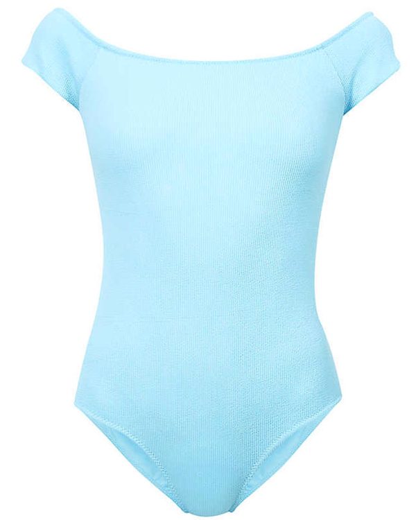 Bachelor Blue Off the Shoulder One Piece Swimsuit Fashion